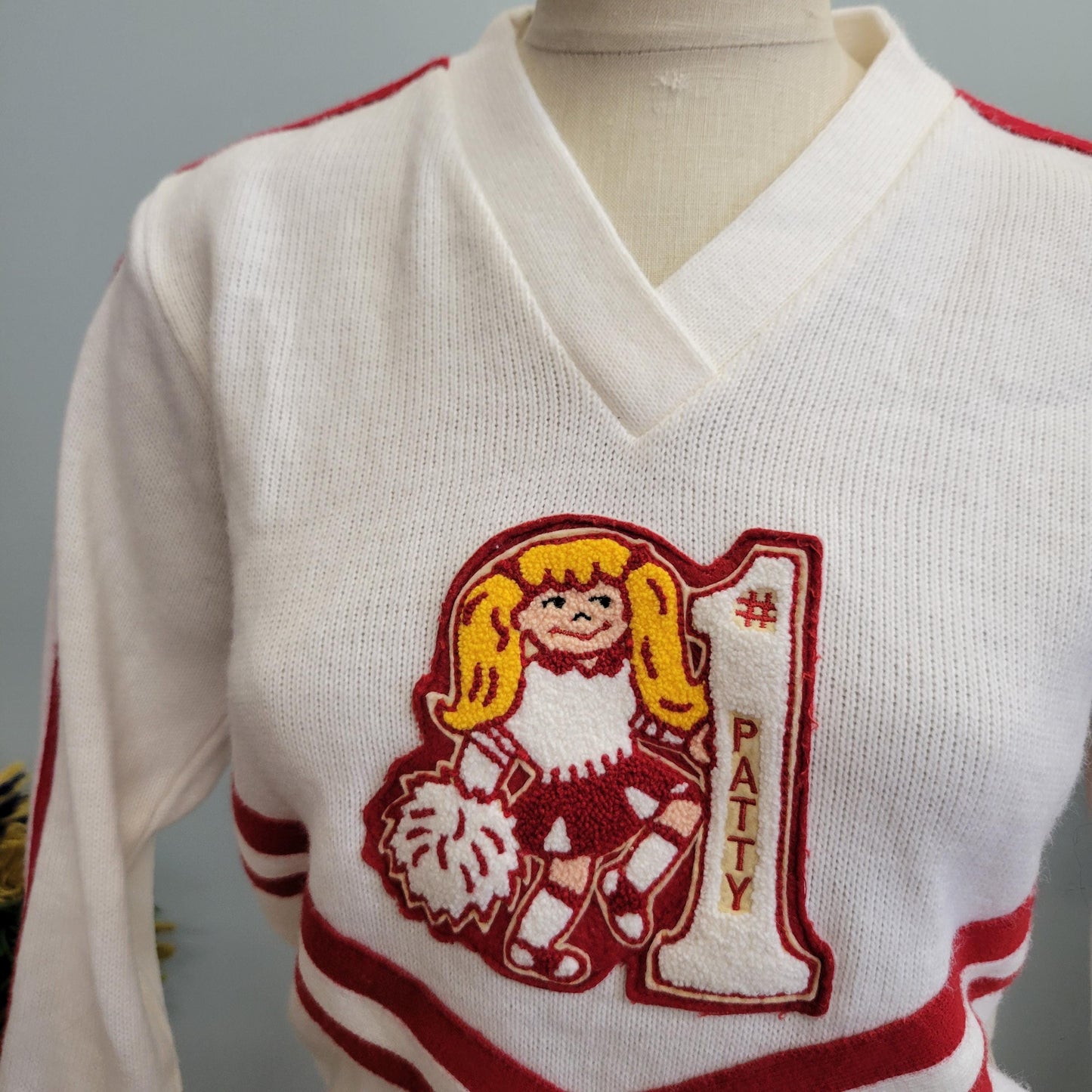 vtg 70s CHEERLEADER SWEATER // vintage medium hillards pep supply patty the blonde pep squad number 1 cheifs fan wife football lover swiftie