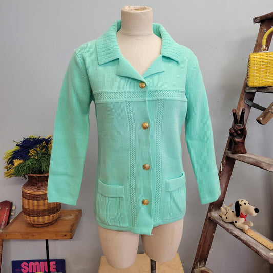 vtg 70s MONTGOMERY WARD SWEATER Jacket  // vintage medium seafoam green collared retro knit womens blazer pastel acrylic structured suit top