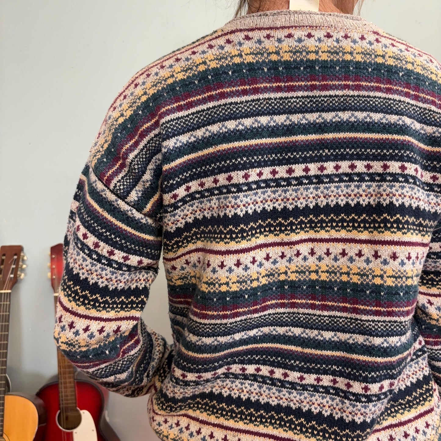 vtg 90s STRIPED PATTERNED SWEATER // vintage cozy soft cotton northern reflections preppy grunge slouchy fitted sweater boyfriend top autumn