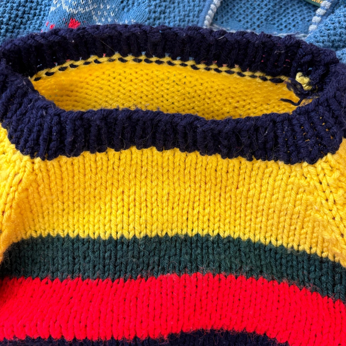 vtg 70s PRIMARY STRIPED SWEATER // vintage retro homemade chunky stripes bold contrasting acrylic cropped fitted cute school autumn style