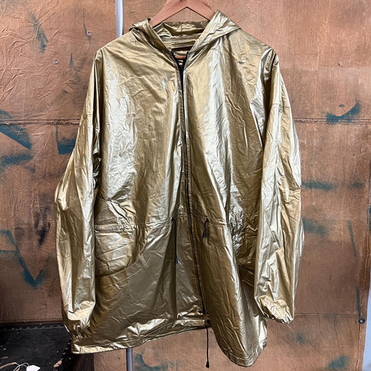 vtg 80s GOLD VINYL JACKET // vintage hooded shiny gold parka autumn wet look madonna windbreaker oversized parka griswolds sweatsuit bling