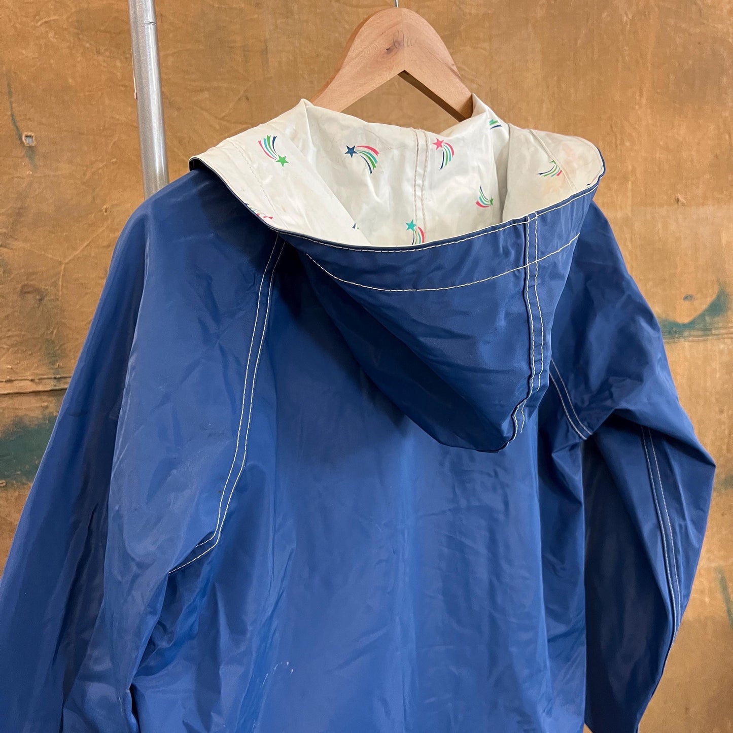 vtg 80s RAINBOW PATTERNED JACKET // vintage reversible hooded autumn stranger things cute grunge pvc wet look shiny lightweight care bear