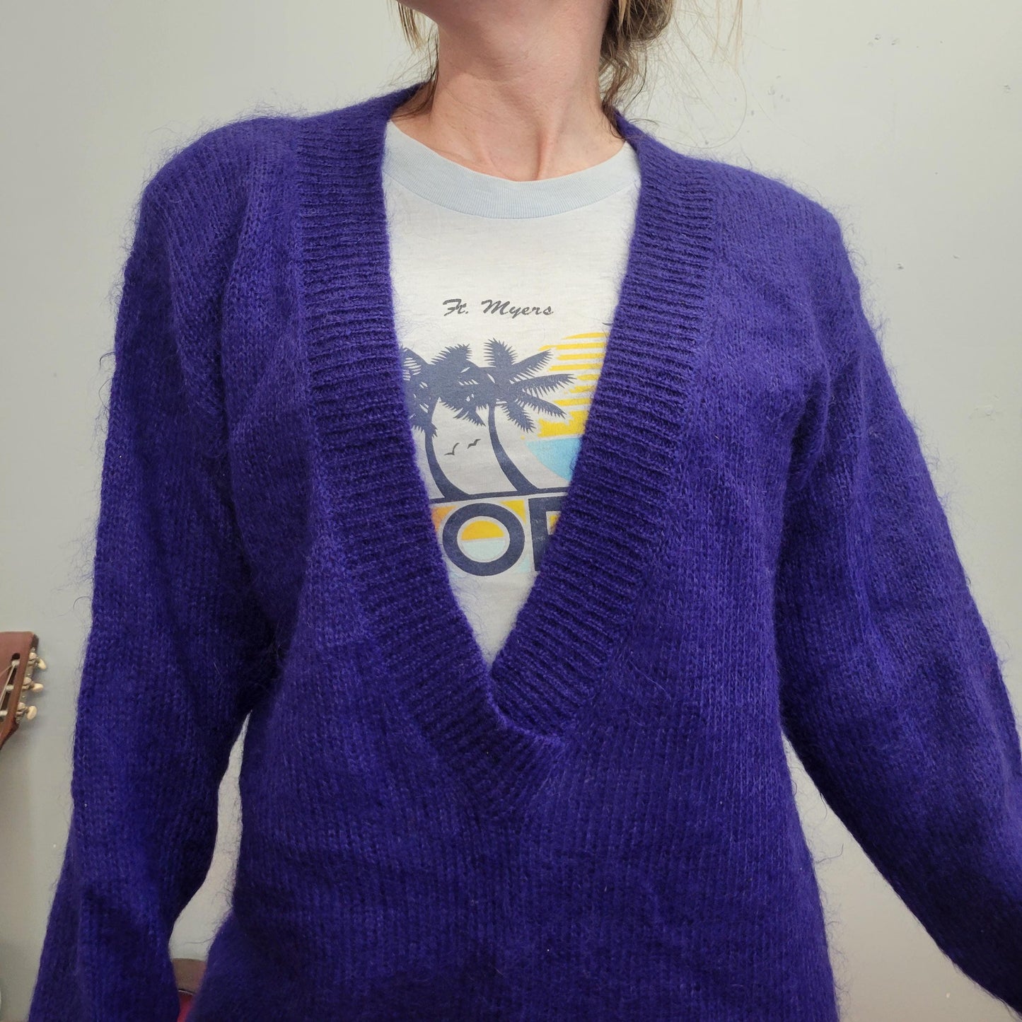 vtg 80s PURPLE MOHAIR CARDIGAN  // vintage chunky 90s oversized sweater deep V neck fuzzy autumn vibes slouchy comfy cozy casual retro style