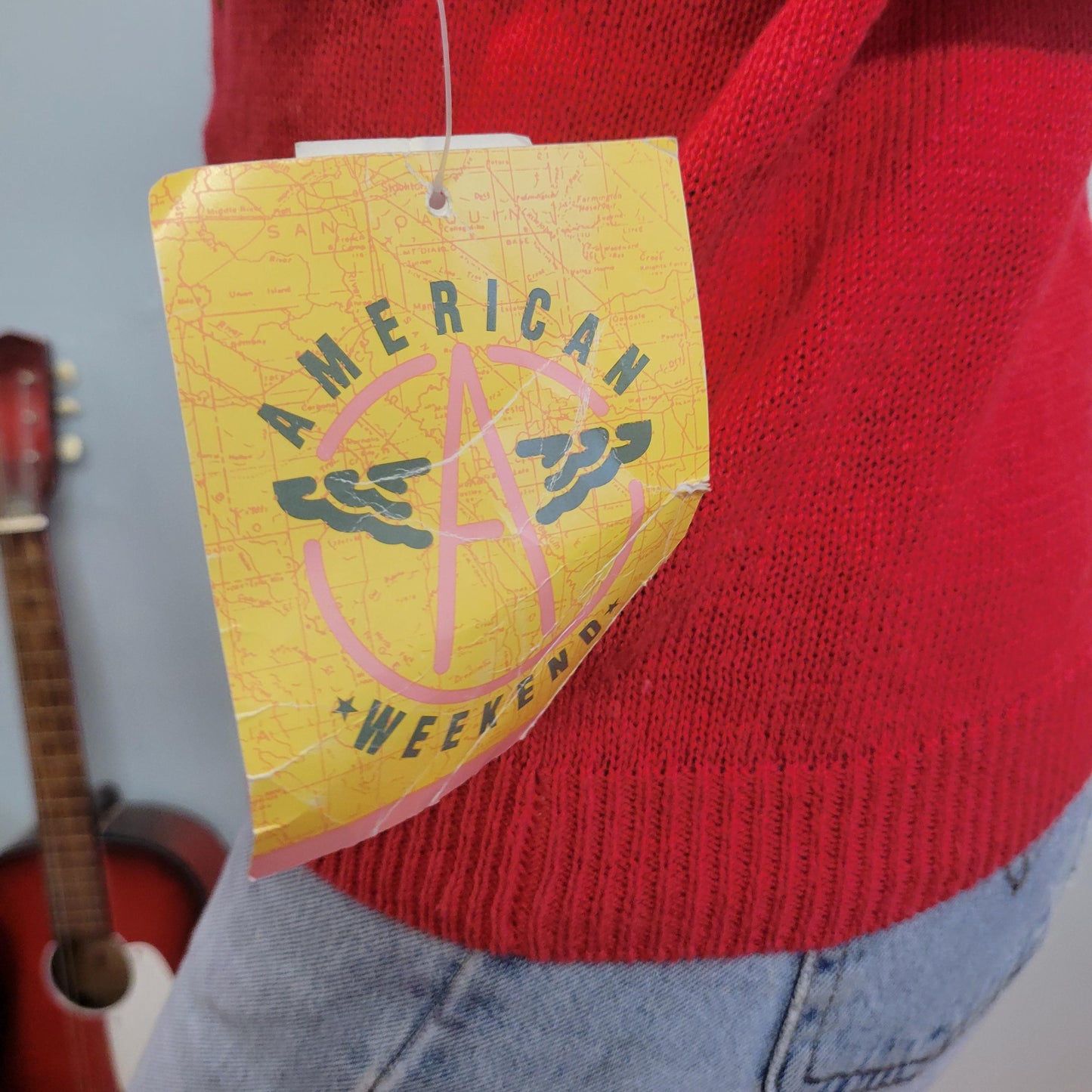 vtg 90s CHUNKY RED SWEATER // nos embroidered floral lightweight hearts and flowers teacher cottage american weekend vintage retro