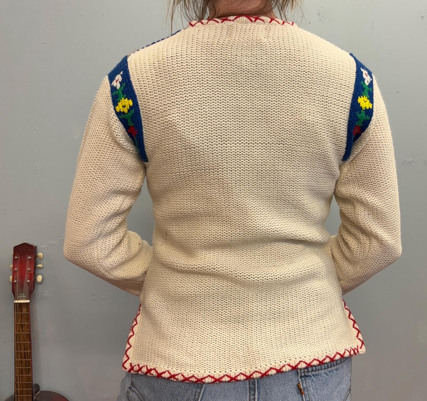 vtg 70s STRIPED SWEATER // vintage cute embroidered floral knit roller disco hippie mod retro cropped fitted kitschy flower power autumn