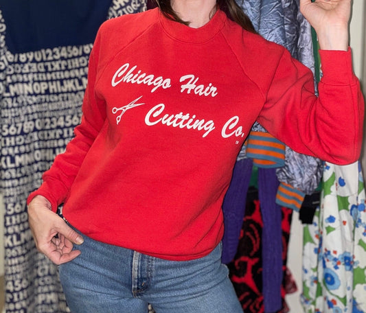 vtg 80s HAIR STYLIST CHICAGO Co Sweatshirt // vintage beauty school student comfy casual retro college beauty shop salon worker gift