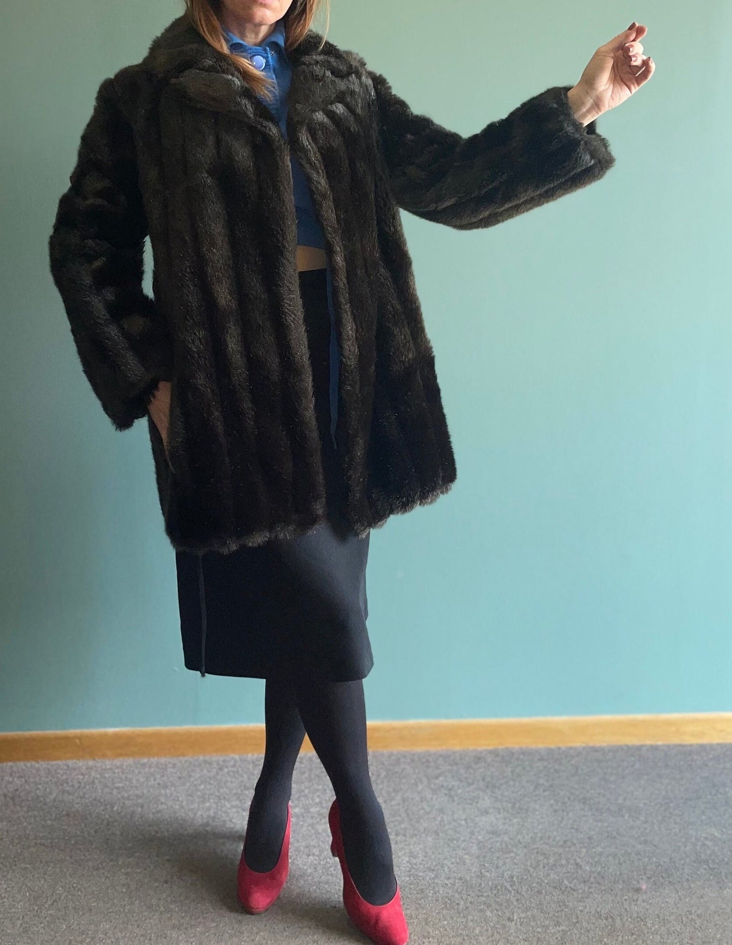 vtg 70s FAUX FUR OVERCOAT // vintage synthetic fibers oversized mink pointy collared rocker nightclub vegan furry fluffy wolf bear costume