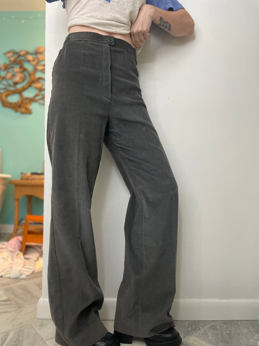 vtg 70s CORDUROY BELLBOTTOMS // vintage high waisted flare leg pants ribbed trousers bare back gray pants autumn casual earth tones winter