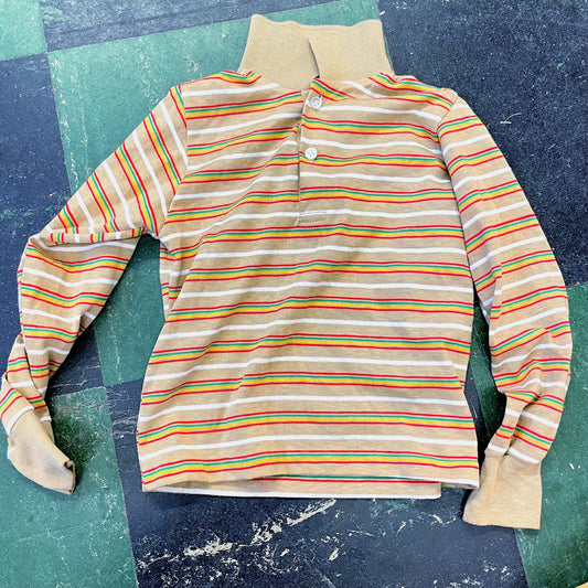 vtg 70s SEARS STRIPED KIDS Shirt// vintage size 7 boys long sleeve dress shirt autumn retro mod button up collared unisex top 50/50 usa