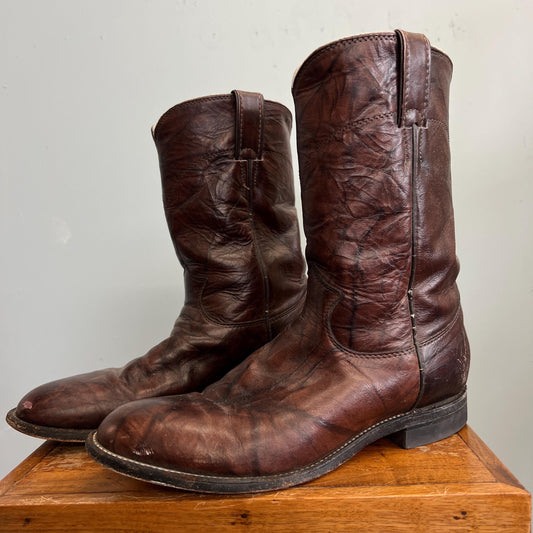 vtg 70s MARBLED LEATHER BOOTS // vintage justin biltrite style 3162 cowboy western style boots work shoes walking dead main character rugged