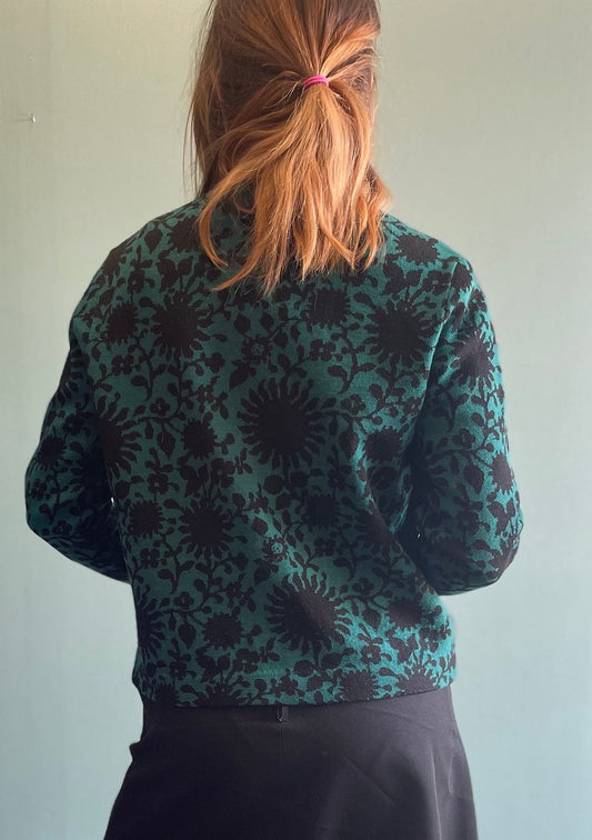 vtg 60s JANTZEN FLORAL CARDIGAN // vintage abstract pattern preppy rockabilly style winter sweater blue & black pattern autumn vibes teacher