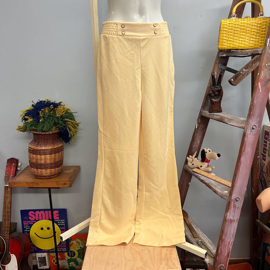 vtg 70s YELLOW DRESS PANTS // vintage size 10 pastel bell bottoms high waisted wide leg cool hippie mod autumn casual flare leg trousers 26