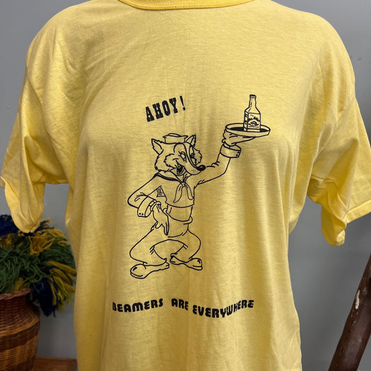 vtg 70s BEAMERS ARE EVERYWHERE Shirt // vintage paper thin vogel mills xl pastel bar souvenir graphic tee hand drawn sailor fox bartender