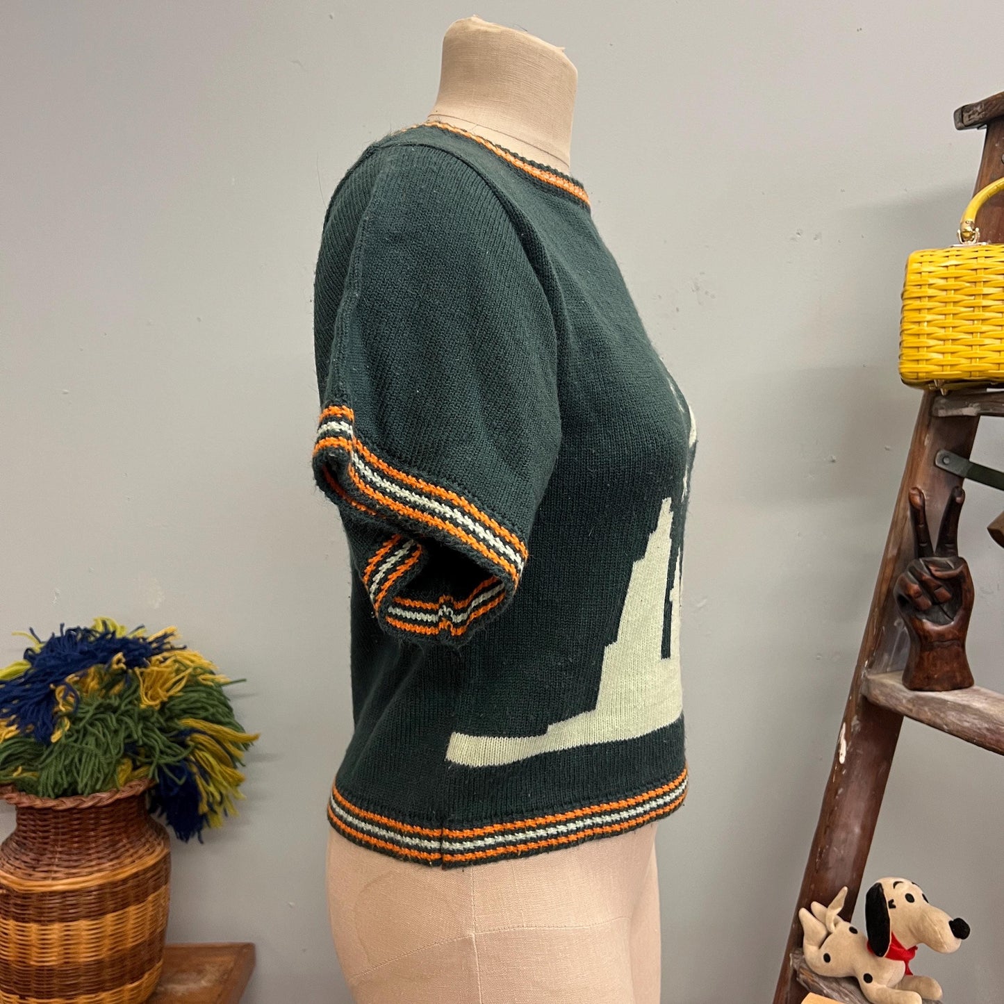 vtg 70s CITY CEMETERY TOP // vintage mister Noah large sweater vest graveyard striped cropped knit top retro celestial star pattern autumn