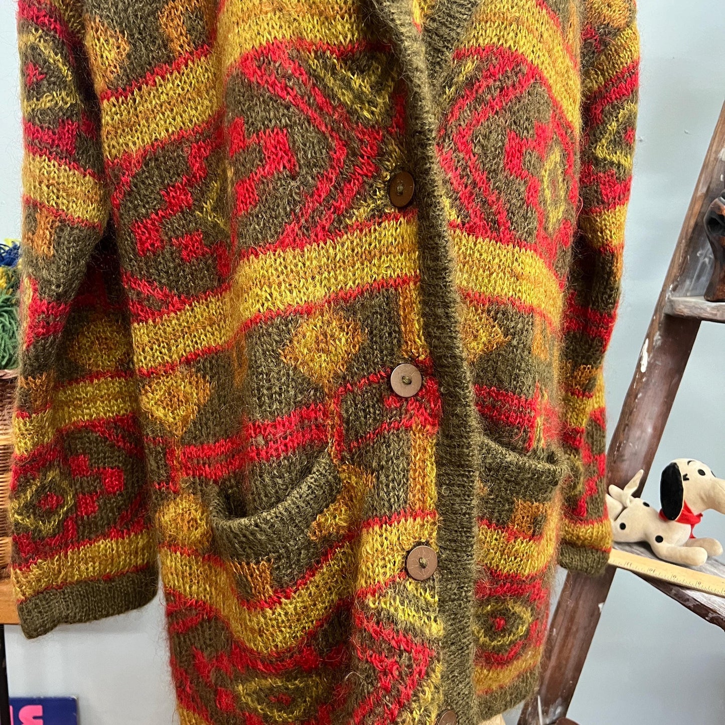 vtg 80s OVERSIZED MOHAIR CARDIGAN // vintage paul alexander medium autumn vibes shaggy fuzzy shawl collar long slouchy warm tones cardigan