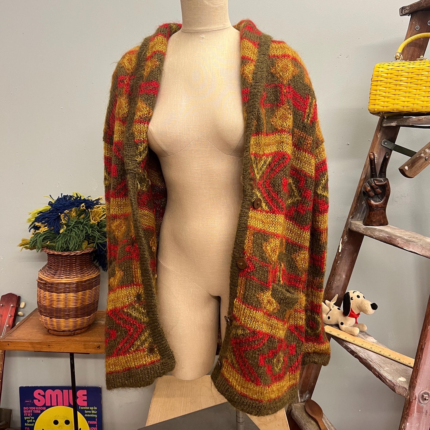 vtg 80s OVERSIZED MOHAIR CARDIGAN // vintage paul alexander medium autumn vibes shaggy fuzzy shawl collar long slouchy warm tones cardigan