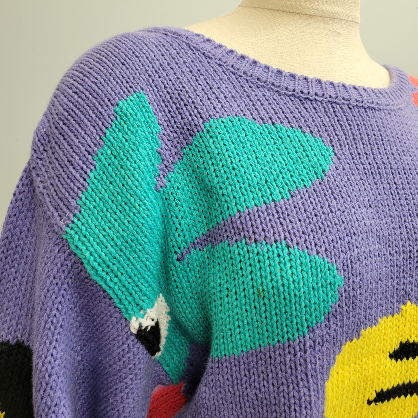 vtg 80s FLORAL KNIT SWEATER // vintage michael carrie medium womens abstract flower power lavender pastel autumn casual preppy mod knit top