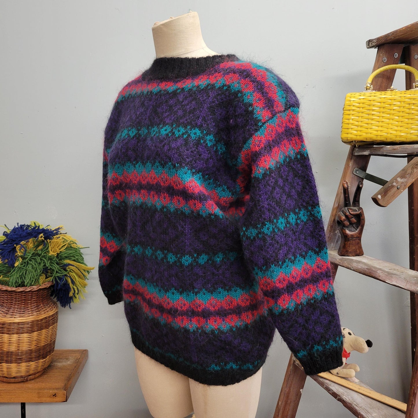 vtg 80s STRIPED MOHAIR SWEATER // vintage christopher & banks small womens shaggy fuzzy abstract ribbed autumn cozy warm stylish fashion top