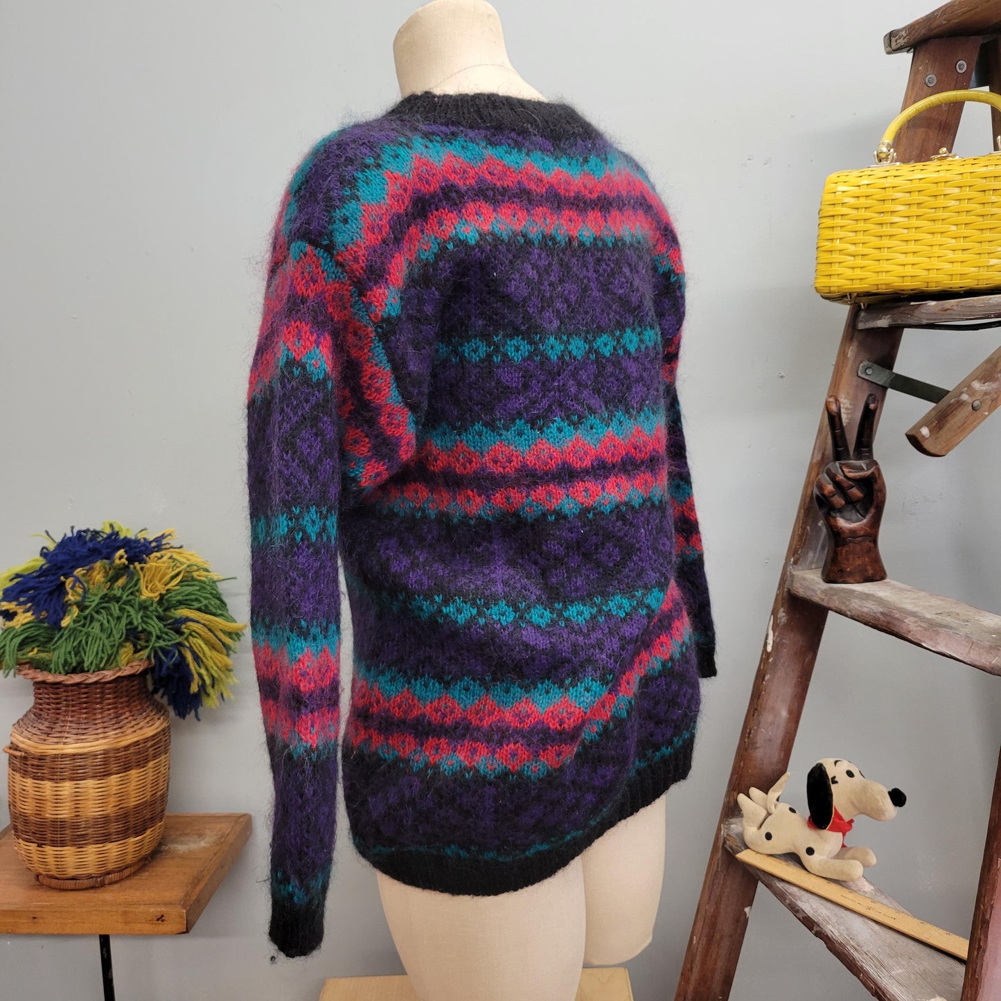 vtg 80s STRIPED MOHAIR SWEATER // vintage christopher & banks small womens shaggy fuzzy abstract ribbed autumn cozy warm stylish fashion top