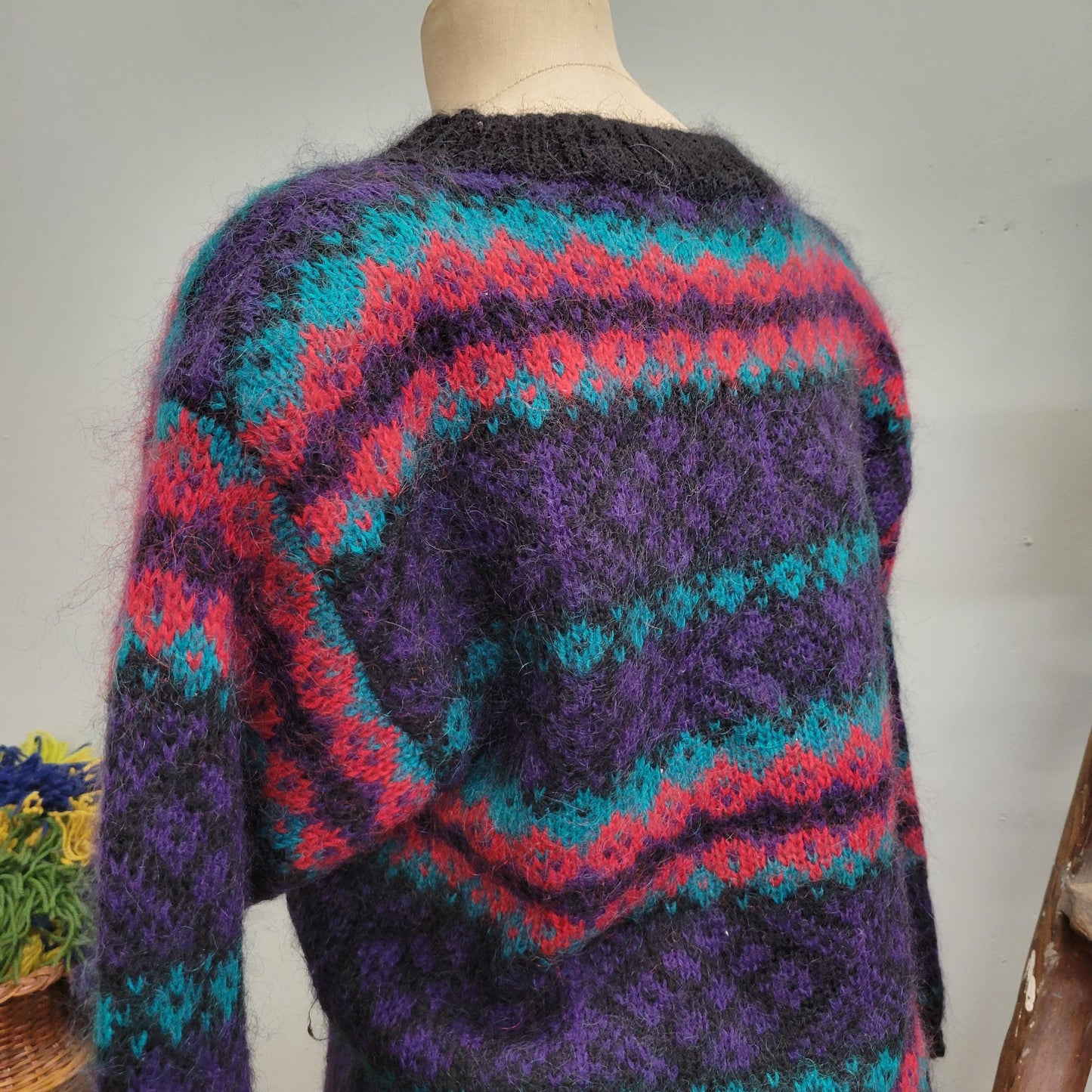 vtg 80s STRIPED MOHAIR SWEATER // vintage christopher & banks small womens shaggy fuzzy abstract ribbed autumn cozy warm stylish fashion top