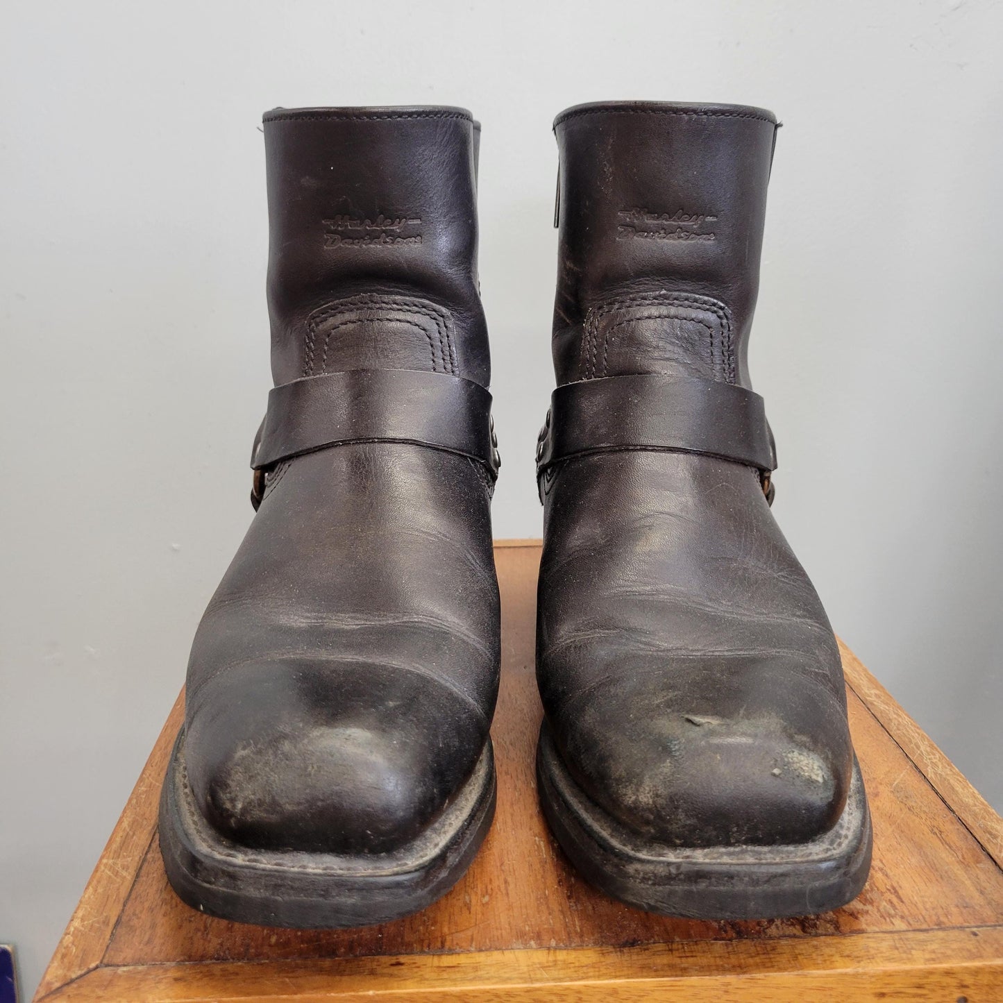 vtg 80s HARLEY DAVIDSON BOOTS // vintage leather size 10 mens usa harness biker boots silver hoop zip ankle boots western easy rider rugged