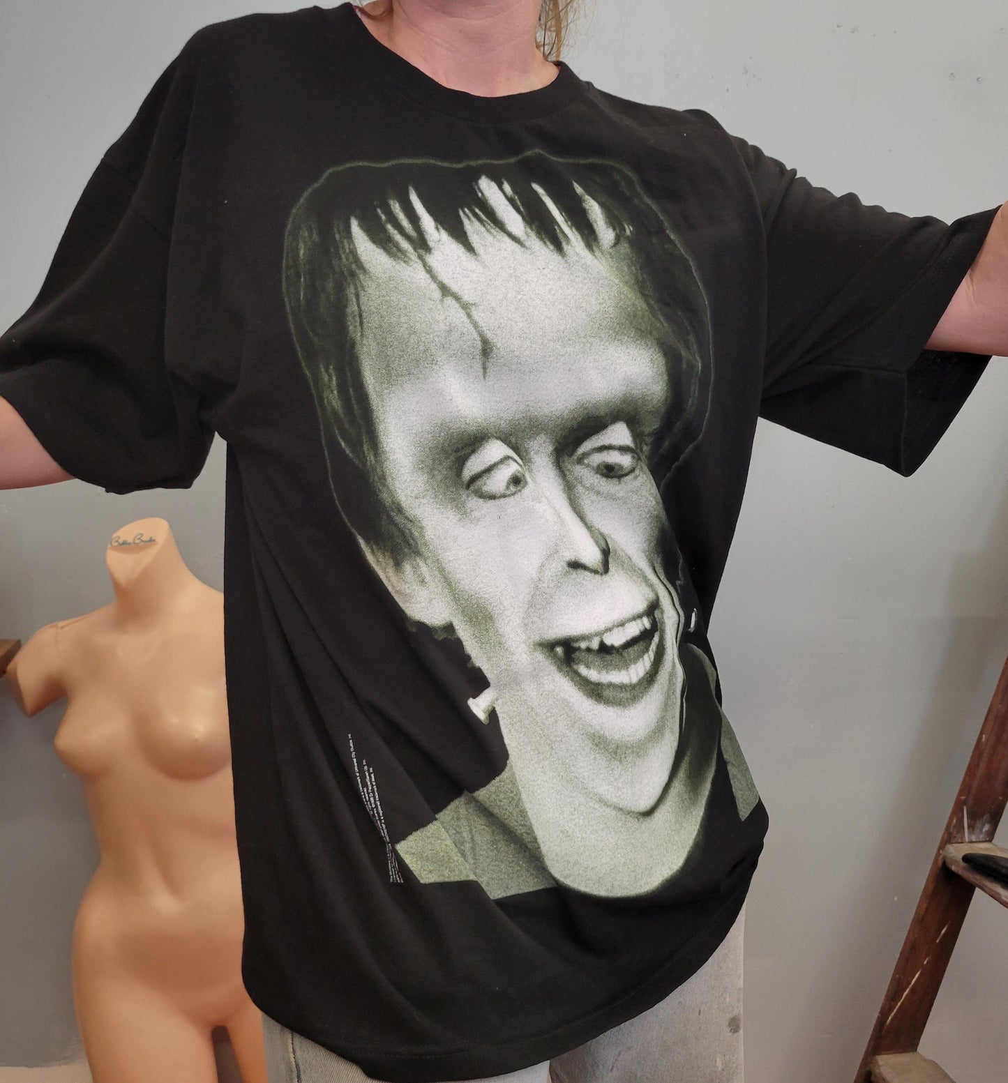 vtg 90s HERMAN MUNSTER SHIRT // vintage 1998 frankenstein monster big face print halloween vibes gildan xl scary snack tee snickers a&w rap