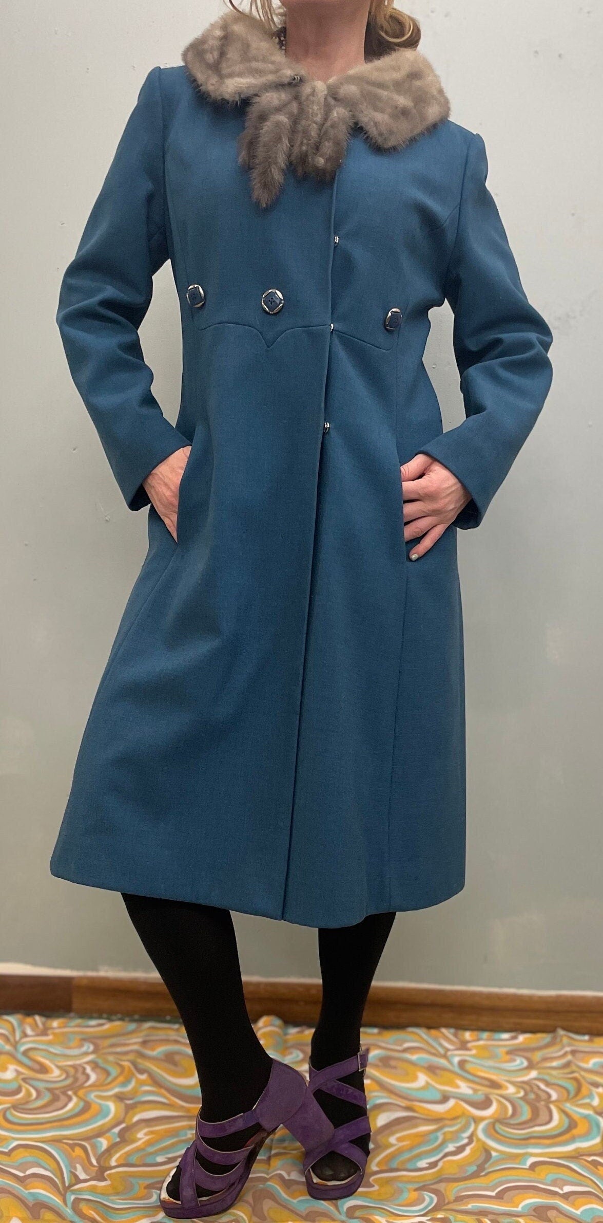 vtg 60s YOUTHCRAFT FUR TRIMMED Coat // vintage med lilli ann style blue mink collar art deco stroller retro mod penny lane winter jacket
