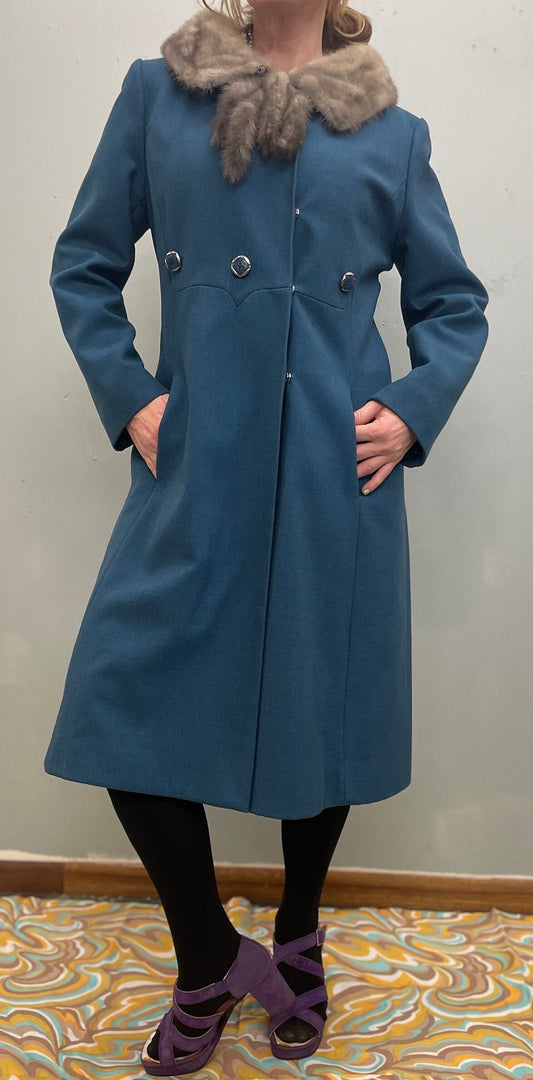 vtg 60s YOUTHCRAFT FUR TRIMMED Coat // vintage med lilli ann style blue mink collar art deco stroller retro mod penny lane winter jacket