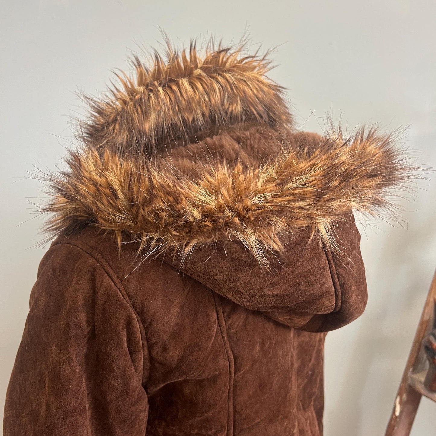 vtg 70s PENNY LANE COAT // vintage fur trim suede felt stroller jacket mod hippie bohemian chocolate shaggy afghan statement duster medium