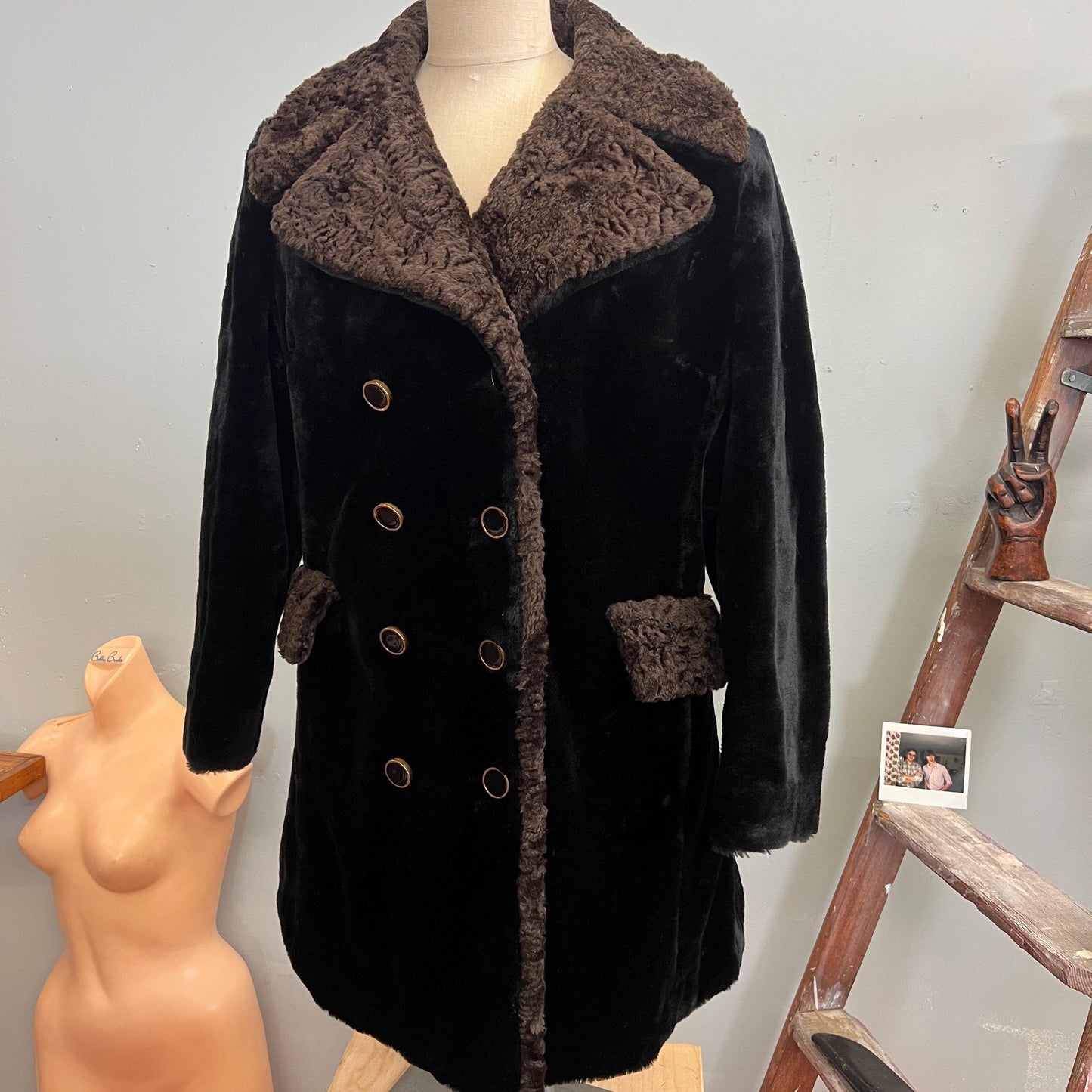 vtg 60s FAUX FUR COAT // vintage mod two tone stroller jacket black & brown persian lamb style retro autumn winter stylish warm overcoat