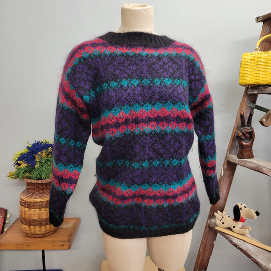 vtg 80s STRIPED MOHAIR SWEATER // vintage christopher & banks small womens shaggy fuzzy abstract ribbed autumn cozy warm stylish fashion top