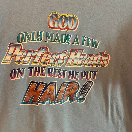 vtg 70s BALD GUYS SHIRT // vintage "god made a few perfect heads, on the rest he put hair!" funny bald guy shirt 80s graphic tee iron on
