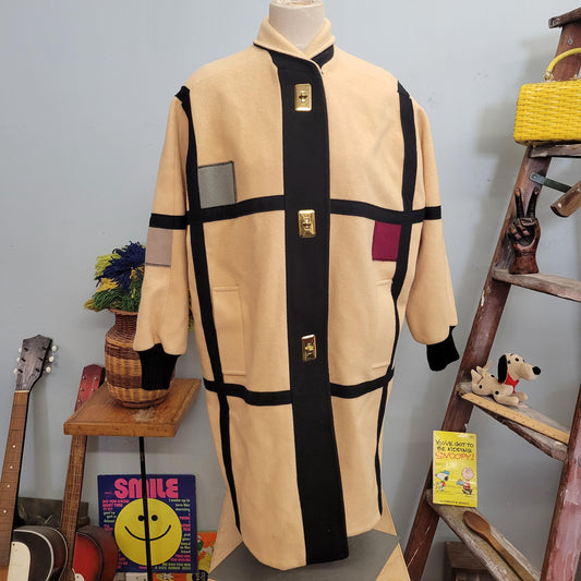 vtg 80s SUEDE COLORBLOCK JACKET // vintage coat charles klein xl womens oversized wool boxy geometric Mondrian style squares color block