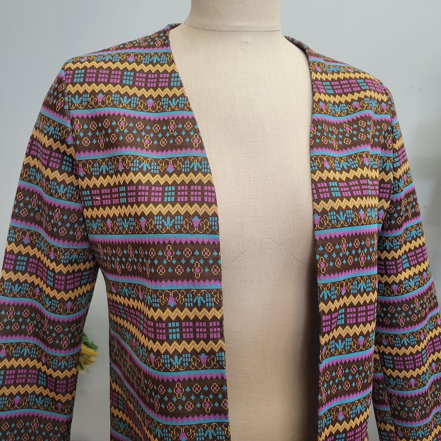vtg 70s PSYCHEDELIC PATTERN JACKET Blazer / vintage retro zig zag abstract bright striped autumn vibes all over print casual cardigan blazer