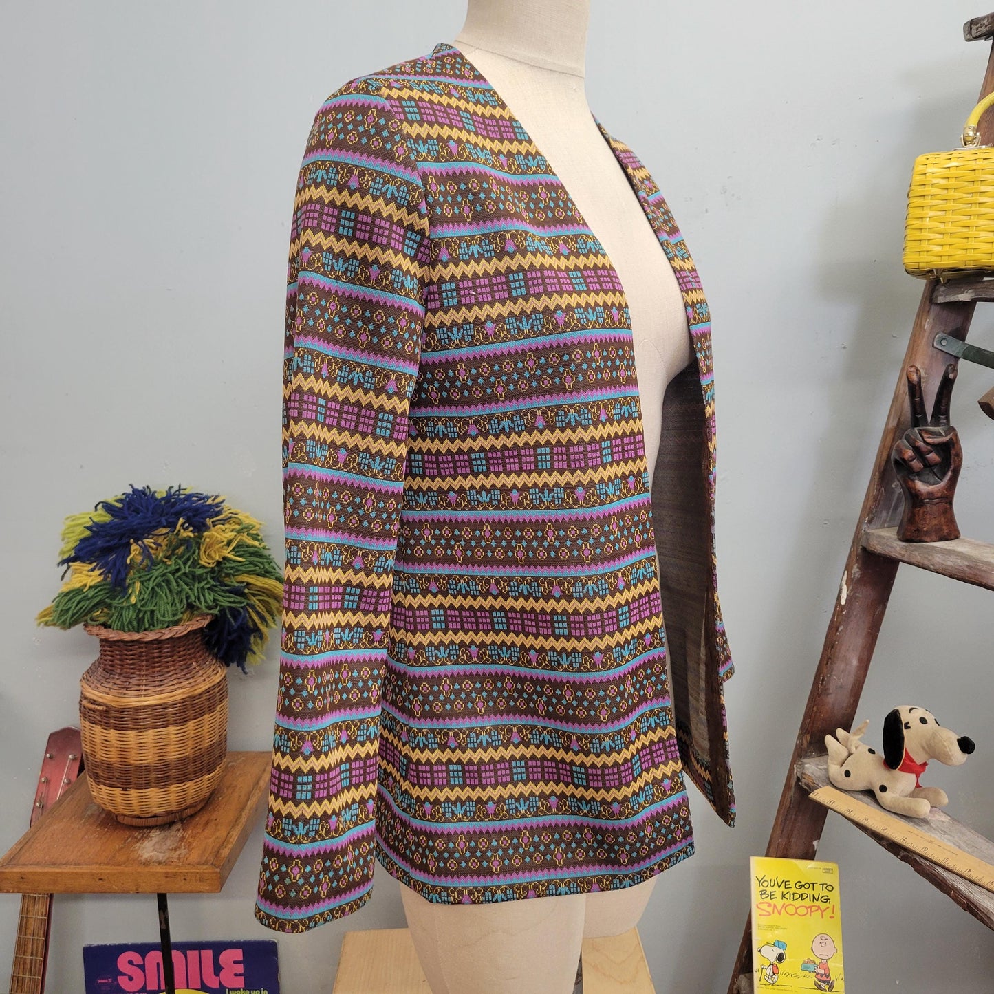 vtg 70s PSYCHEDELIC PATTERN JACKET Blazer / vintage retro zig zag abstract bright striped autumn vibes all over print casual cardigan blazer