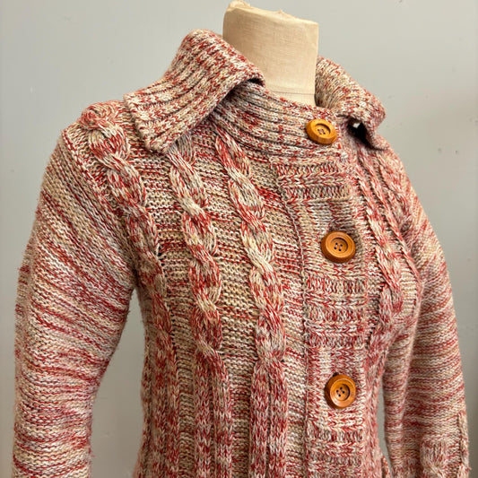 vtg 70s SPACE DYE JACKET // vintage 70s medium speckled mauve & gray collared sweater jacket pockets neutral earth tones button up long cozy