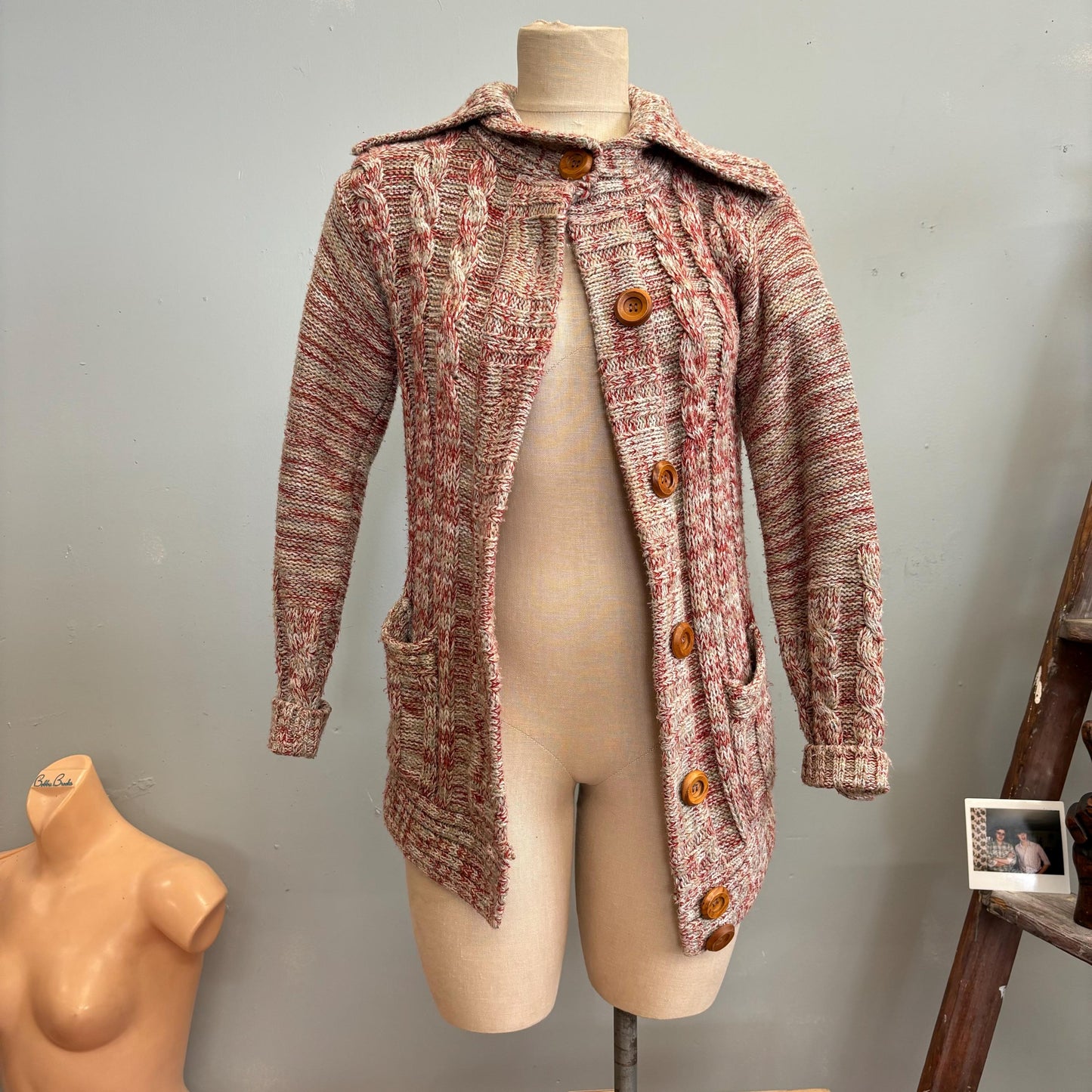 vtg 70s SPACE DYE JACKET // vintage 70s medium speckled mauve & gray collared sweater jacket pockets neutral earth tones button up long cozy