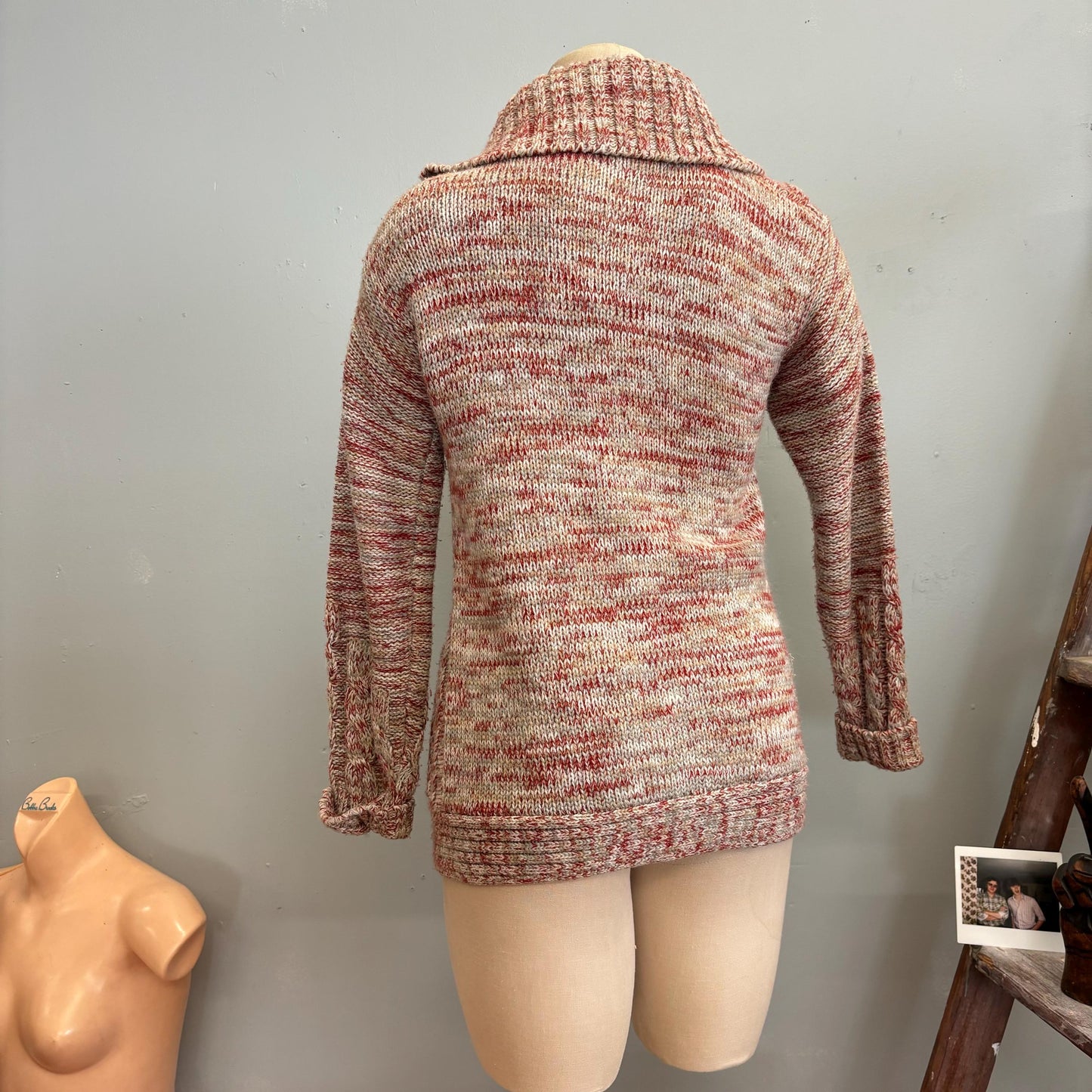 vtg 70s SPACE DYE JACKET // vintage 70s medium speckled mauve & gray collared sweater jacket pockets neutral earth tones button up long cozy