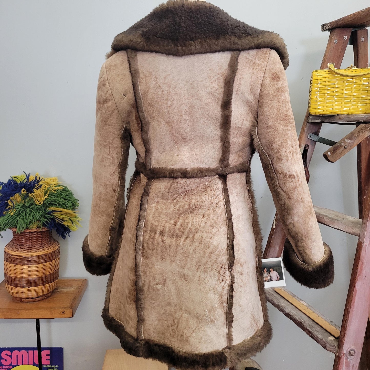 vtg 70s SUEDE FUR COAT // vintage ardney suede lamb size 10 shearling hide two tone penny lane fur trim button up winter overcoat suede lamb