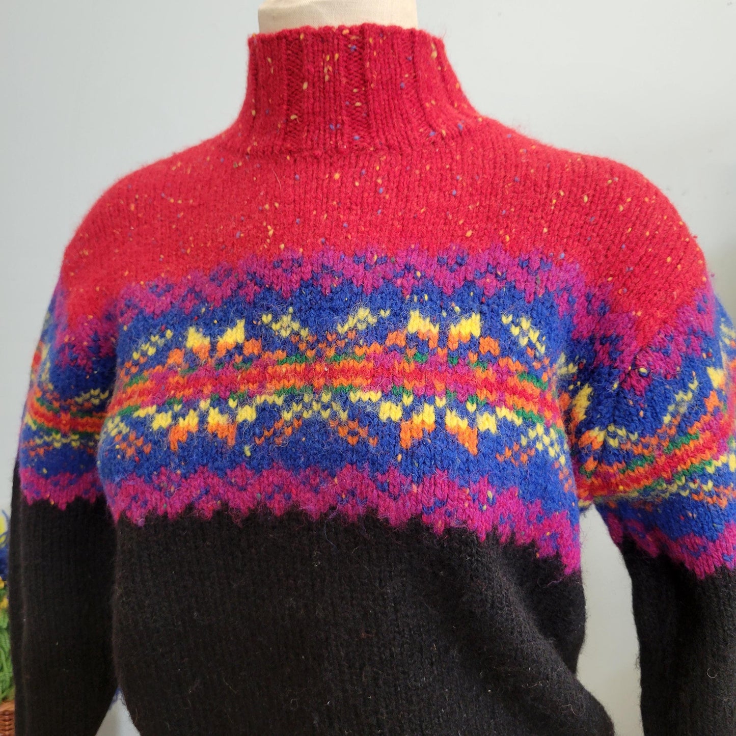 vtg 90s FUNKY PATTERN SWEATER // vintage express tricot medium abstract fuzzy wool intarsia Y2K boxy knit psychedelic snowflake Scandinavian