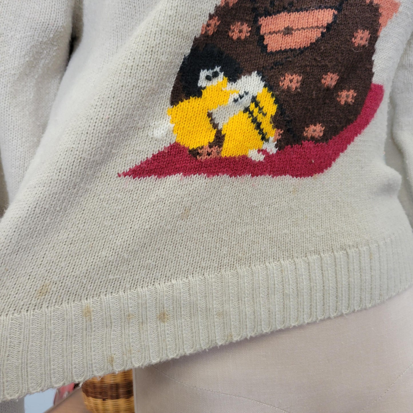 vtg 70s CUTE CROPPED SWEATER // vintage loubella extendables youth large girl with doll image cute casual autumn kimono oriental retro top