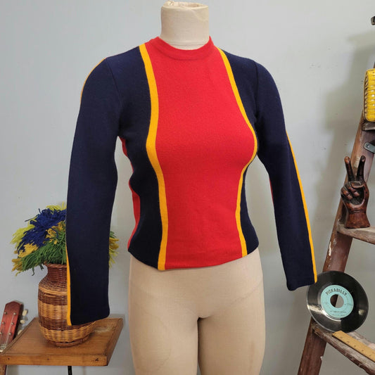 vtg 70s COLORBLOCK RETRO SWEATER // vintage anba of austria medium nautical striped cropped fitted cute knit autumn vibes multicolor shirt