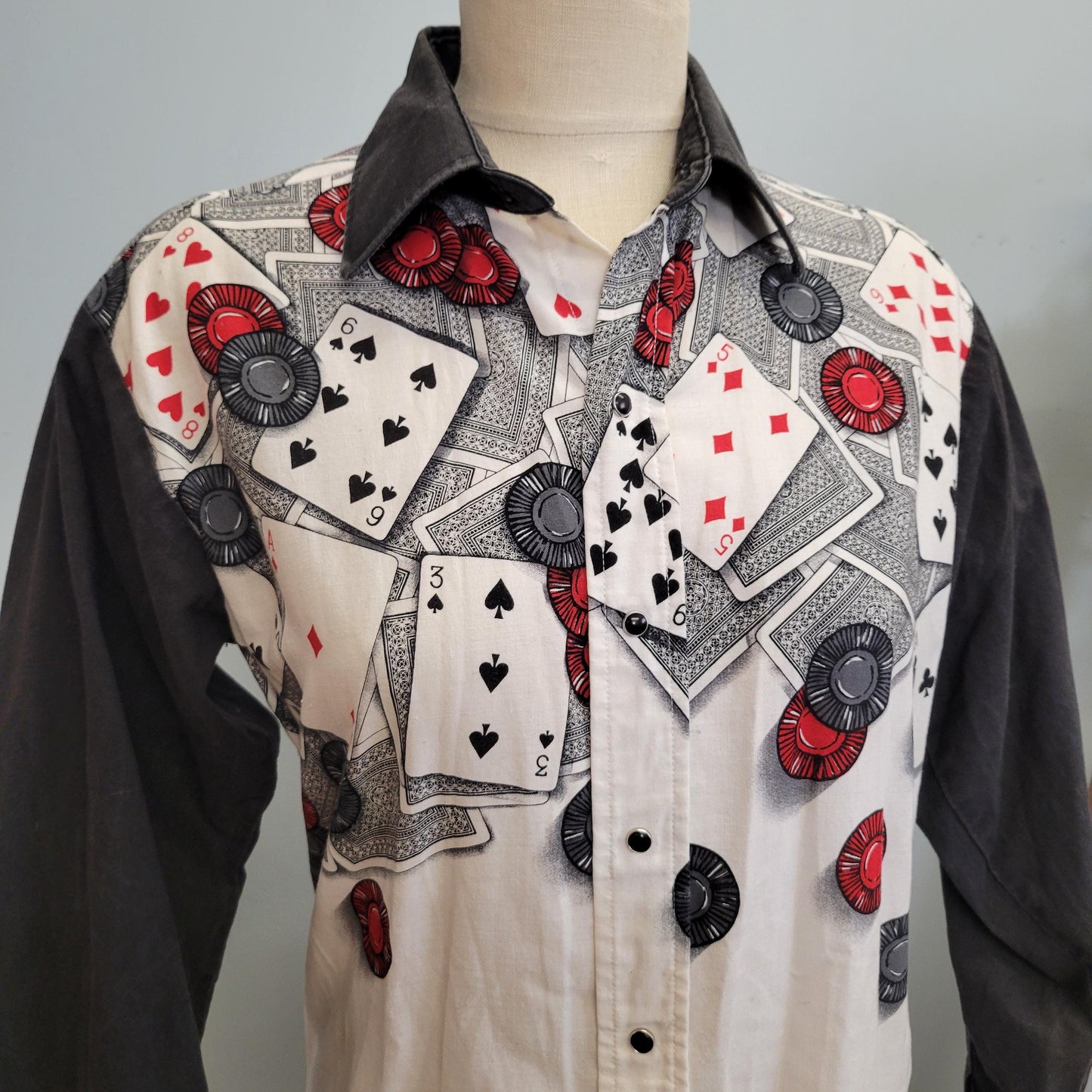 vtg 80s BROOKS & DUNN SHIRT // vintage panhandle slim poker casino pattern western button up long sleeve mens large country music collab