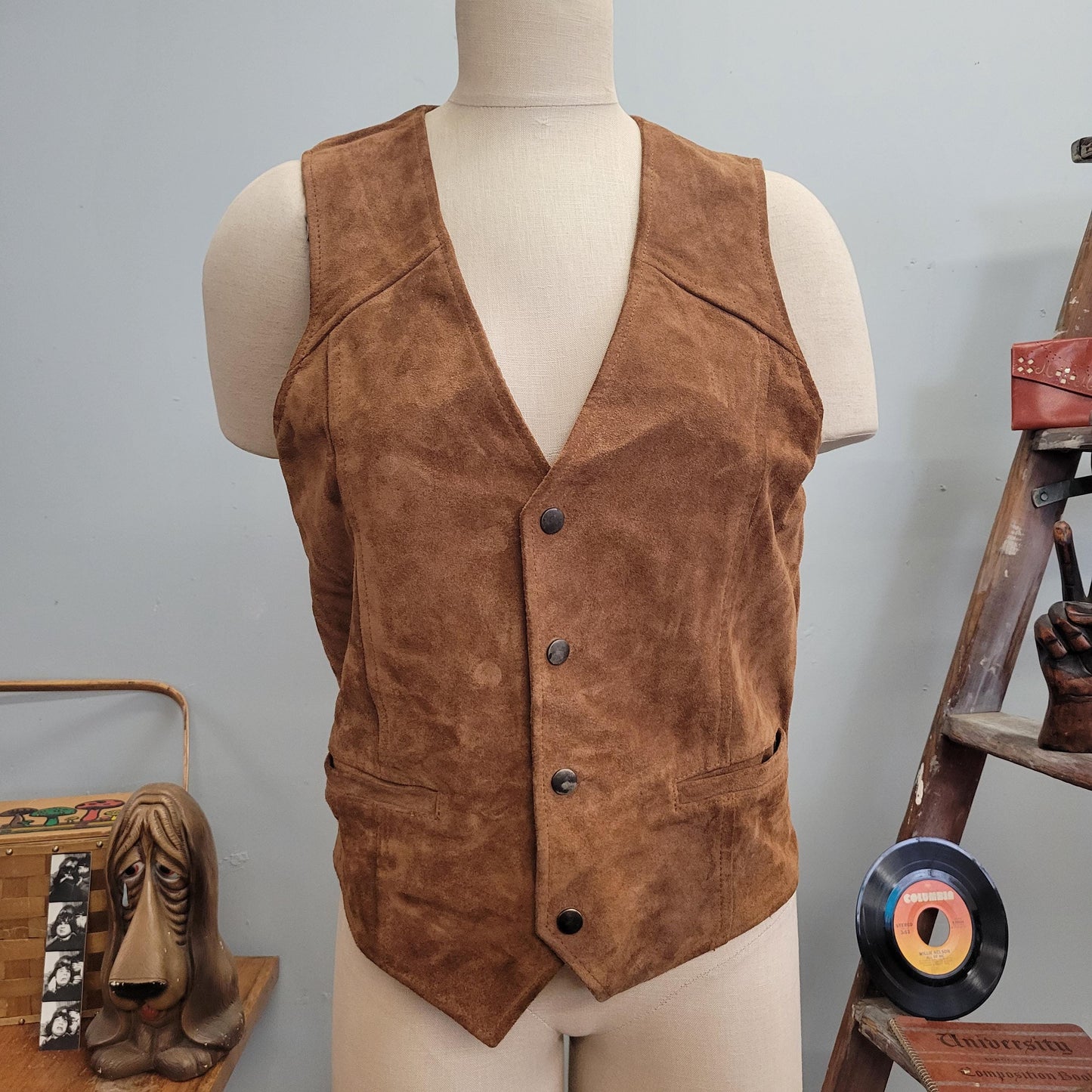 vtg 70s LEATHER SUEDE VEST // vintage bermans leather experts 40 womens large hippie woodstock boho retro autumn layering style neutral warm