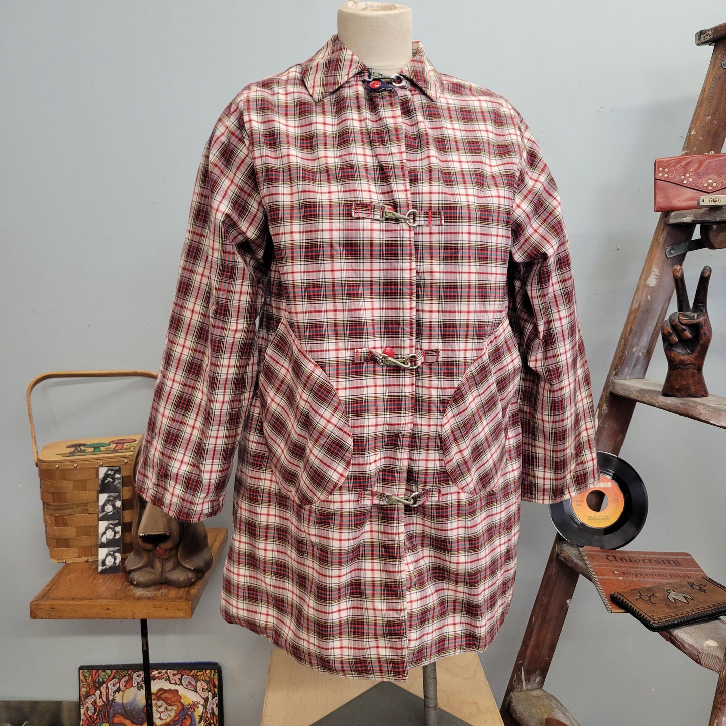 vtg 70s PLAID JACKET PARKA // vintage thermo jacs sideliner by grove womens large stadium coat autumn fashion style rockabilly fall jacket