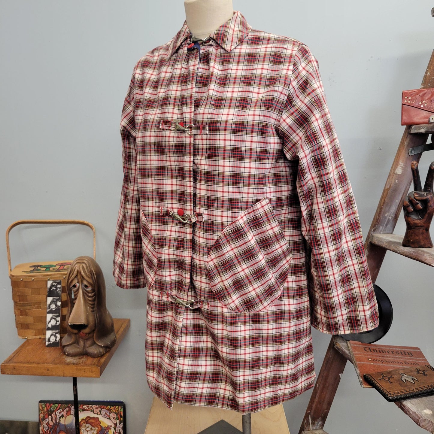 vtg 70s PLAID JACKET PARKA // vintage thermo jacs sideliner by grove womens large stadium coat autumn fashion style rockabilly fall jacket