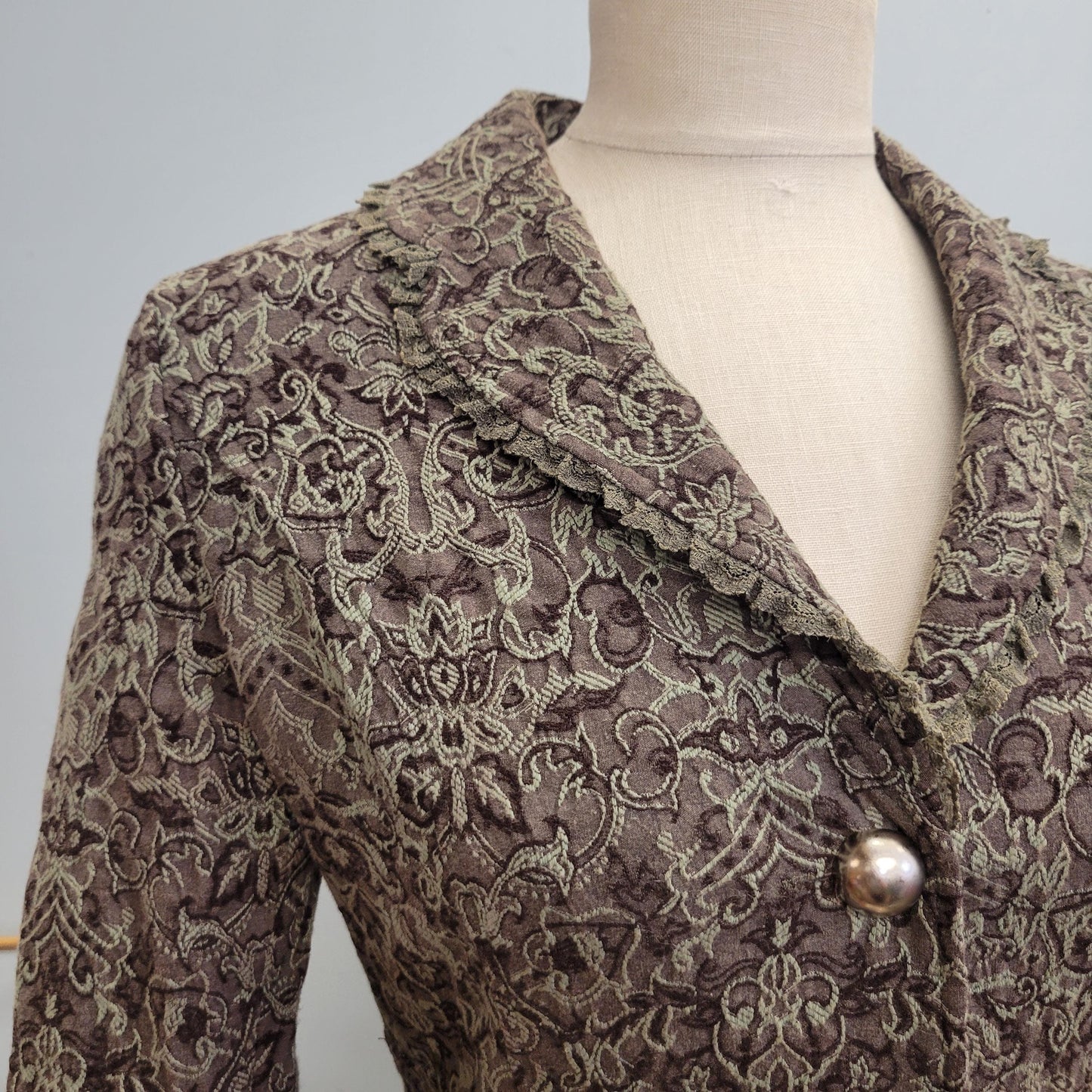 vtg 90s PATTERNED DUSTER JACKET // vintage papillon small womens structured sleek phoebe friends sophisticated casual autumn trench duster