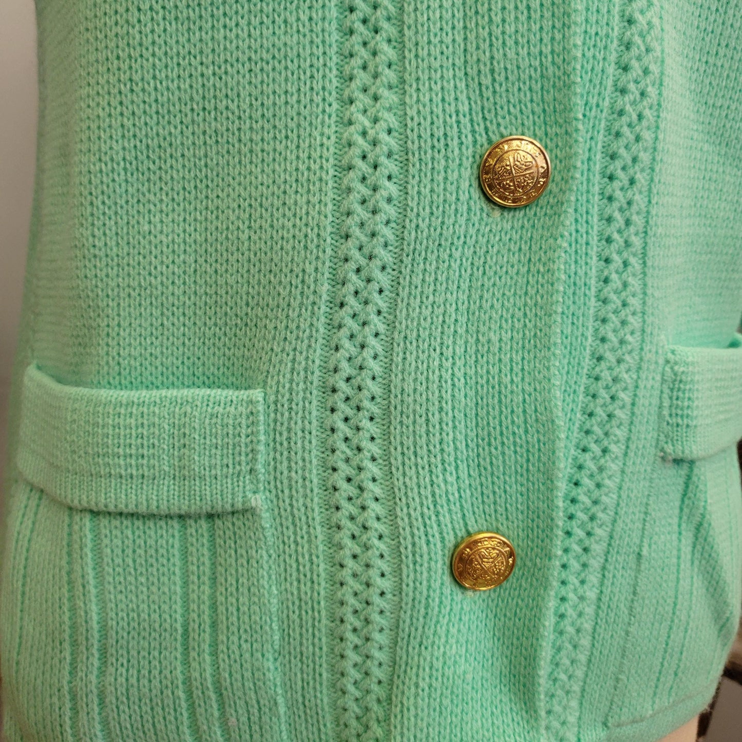 vtg 70s MONTGOMERY WARD SWEATER Jacket  // vintage medium seafoam green collared retro knit womens blazer pastel acrylic structured suit top