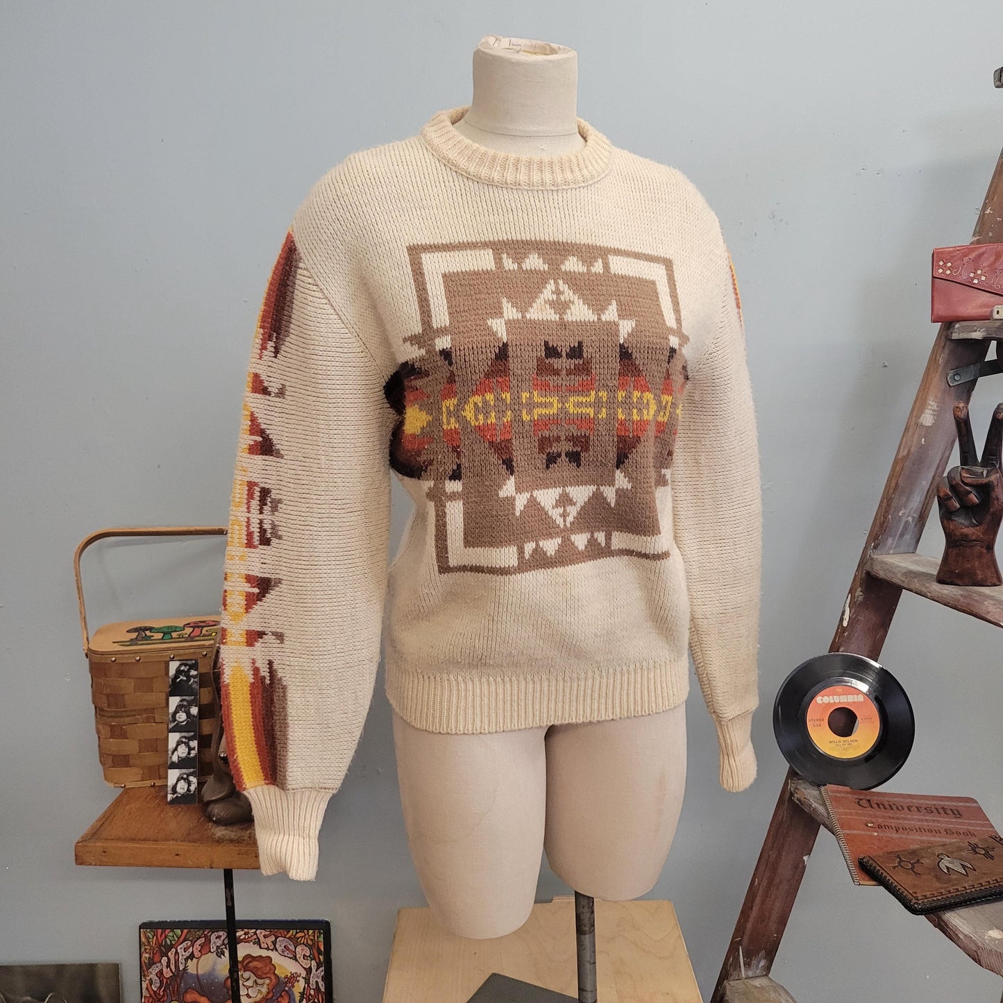 vtg 70s GEOMETRIC PATTERN SWEATER // vintage jc penney medium warm tones autumn vibes intarsia knit southwestern print aztec fall cottage
