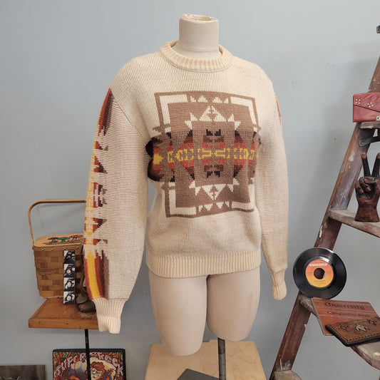 vtg 70s GEOMETRIC PATTERN SWEATER // vintage jc penney medium warm tones autumn vibes intarsia knit southwestern print aztec fall cottage